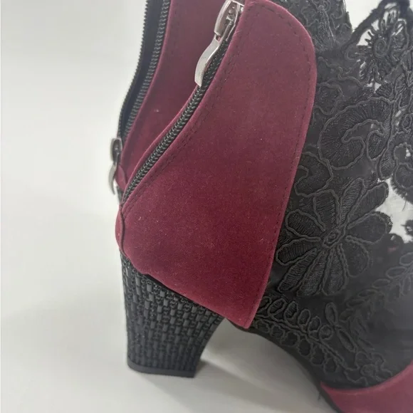 Elegant Lace-Trimmed Burgundy Ankle Boots - Picture 5 of 9
